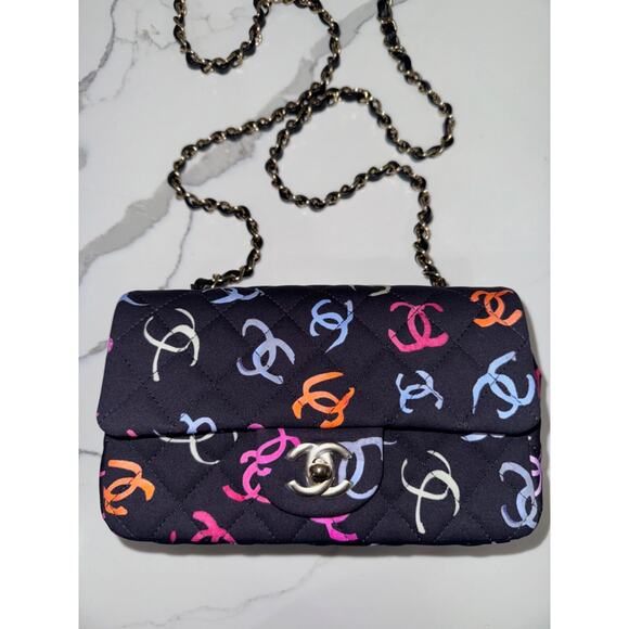 Chanel 24S Navy Blue Printed Logo Mini Flap Rectangle CC Shoulder Crossbody Bag - Picture 4 of 16